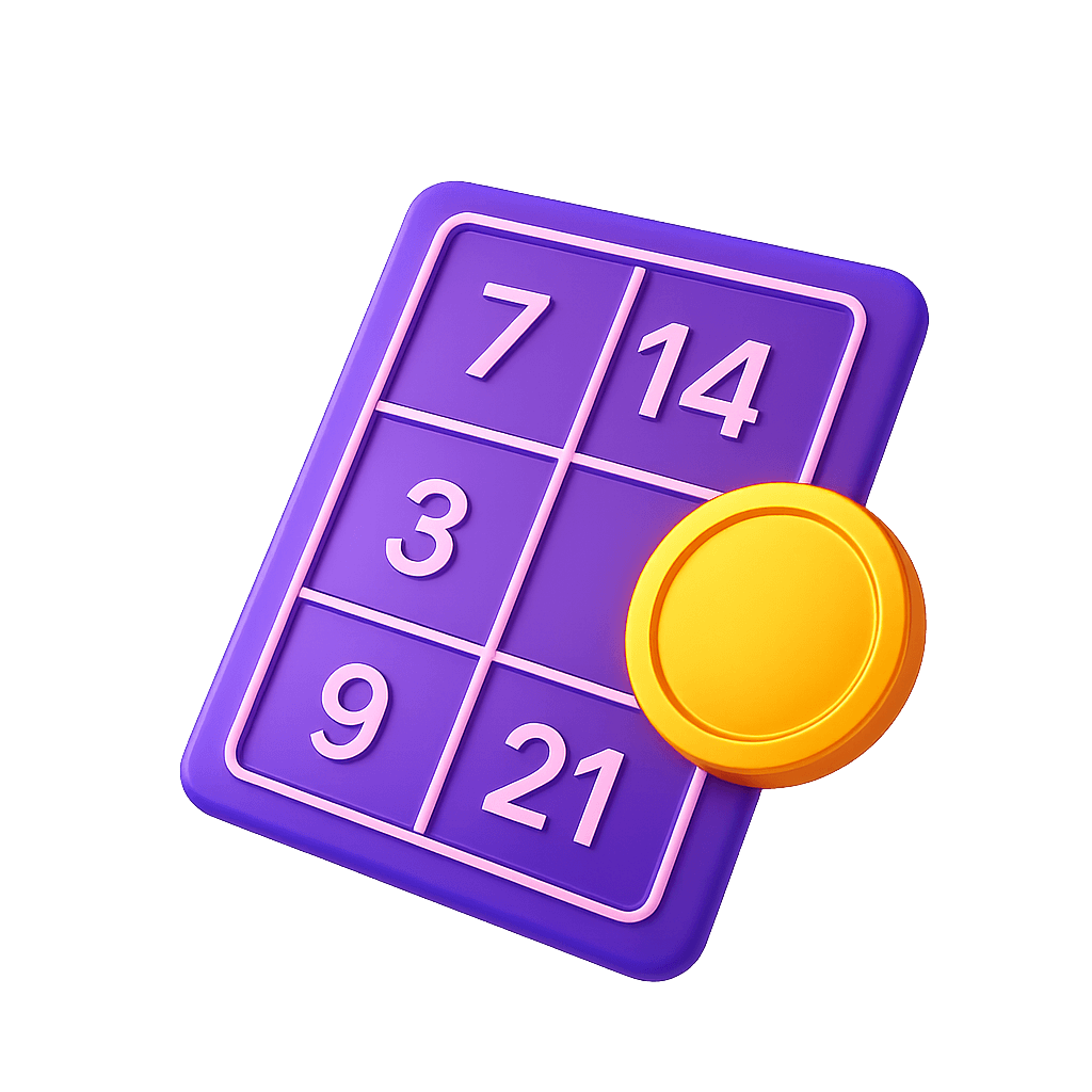 Housie ticket and coin illustration